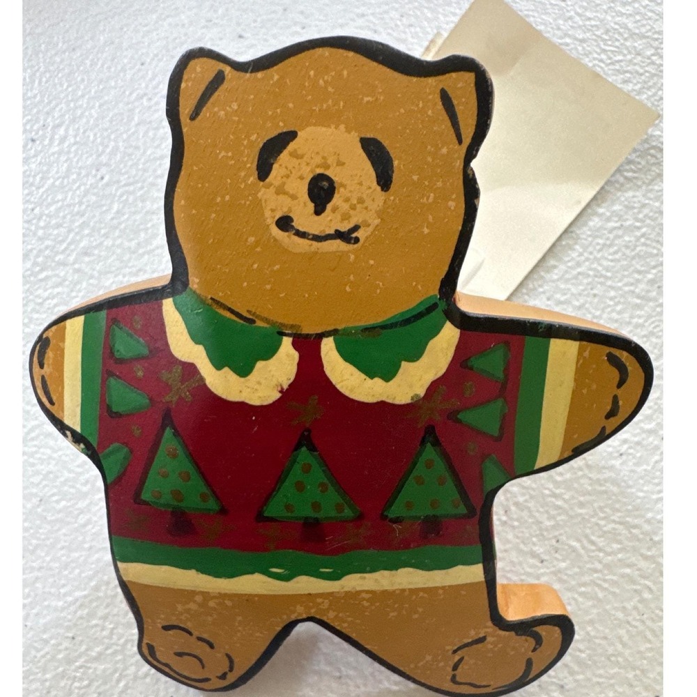 VTG Set of 5‎ Christmas Bear Napkin Rings Holders Red Green Rustic Holiday Decor